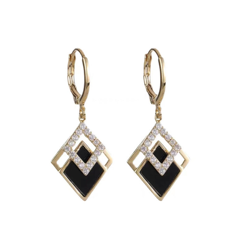 Fashion Diamond Shuangling-shaped Temperament Earrings